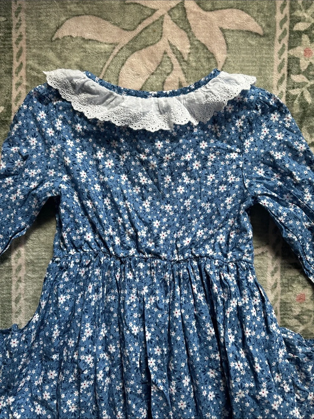 Blue Floral Girls' Prairie Costume Dress with Bonnet 🦬🩵🏕️